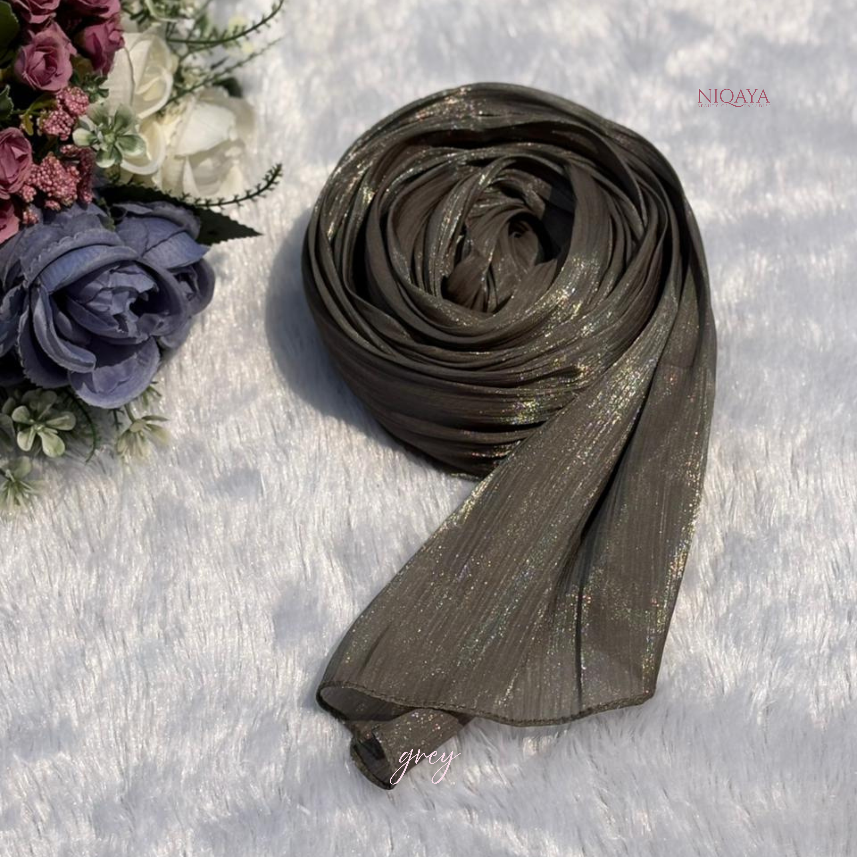 Dua Breez Organza Shimmer Hijab - Grey