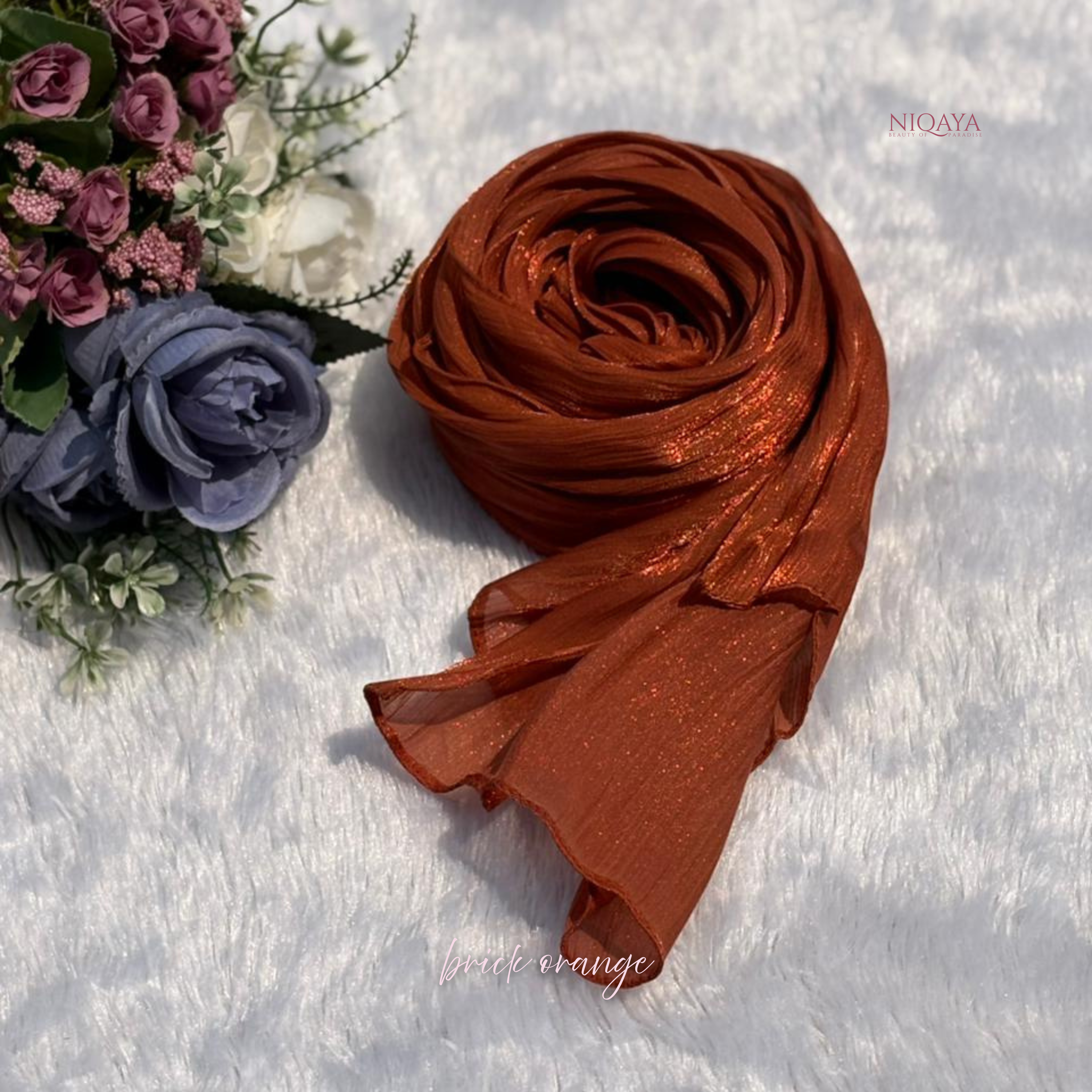 Dua Breez Organza Shimmer Hijab - Brick Orange