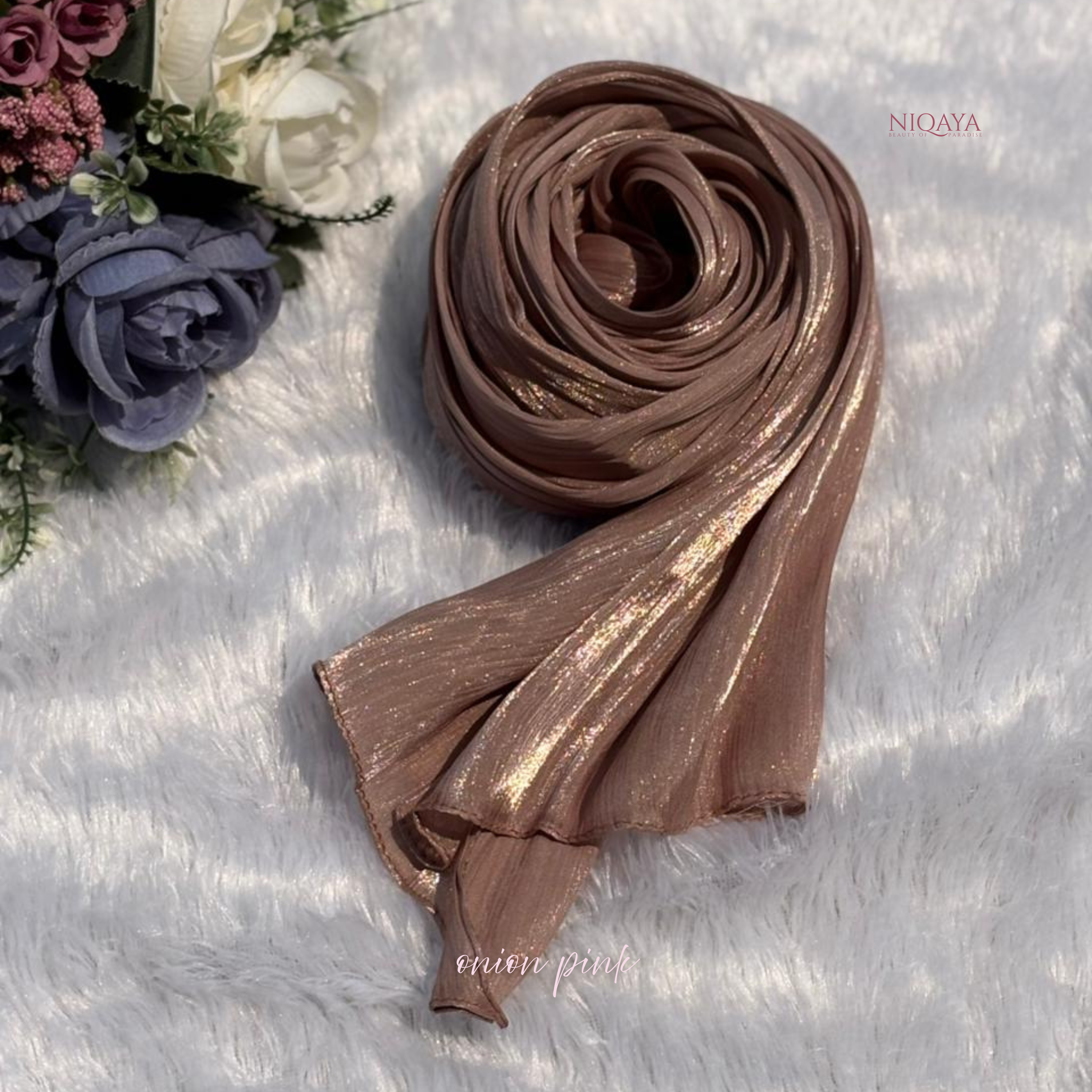 Dua Breez Organza Shimmer Hijab - Onion Pink