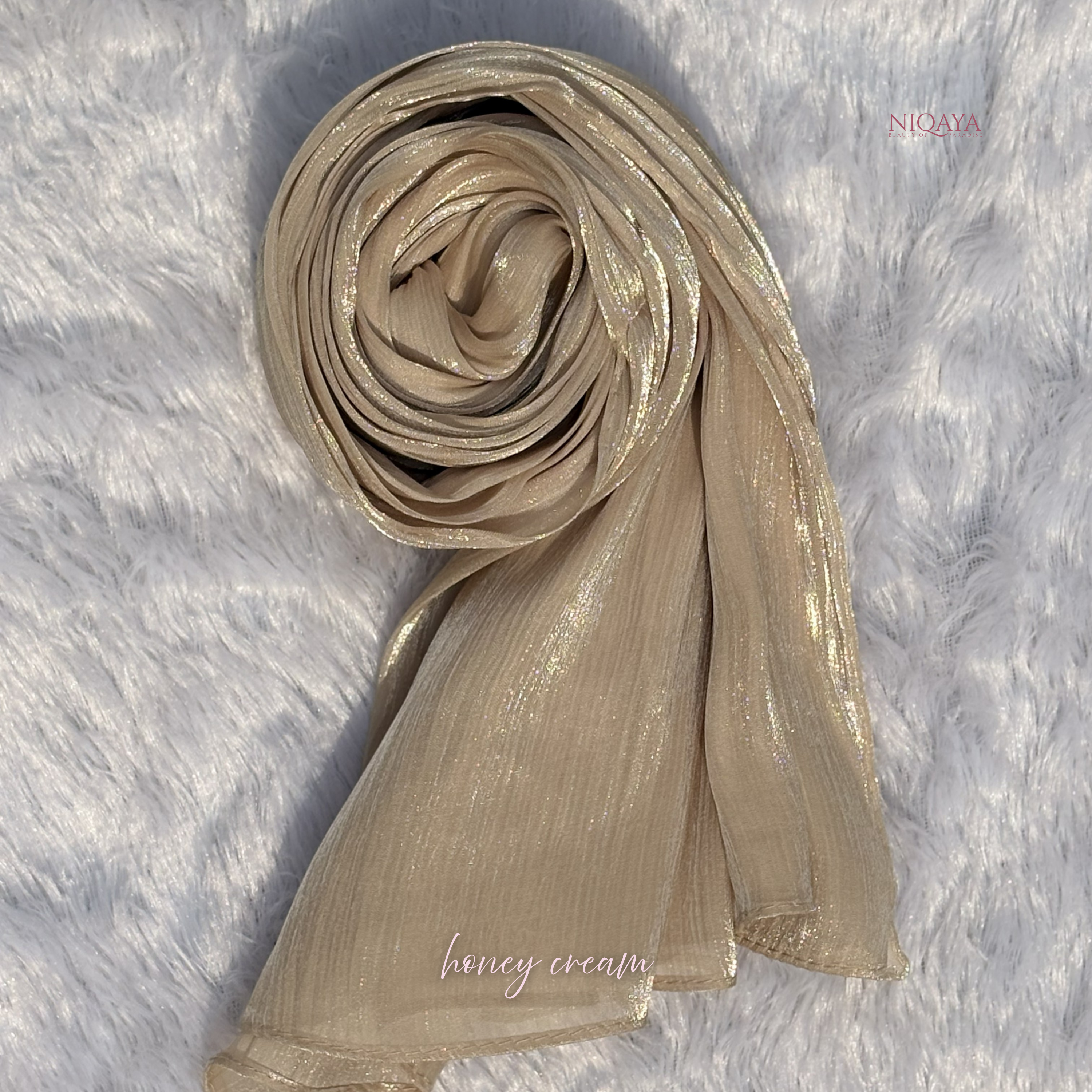 Moja Organza Shimmer Hijab - Honey Cream