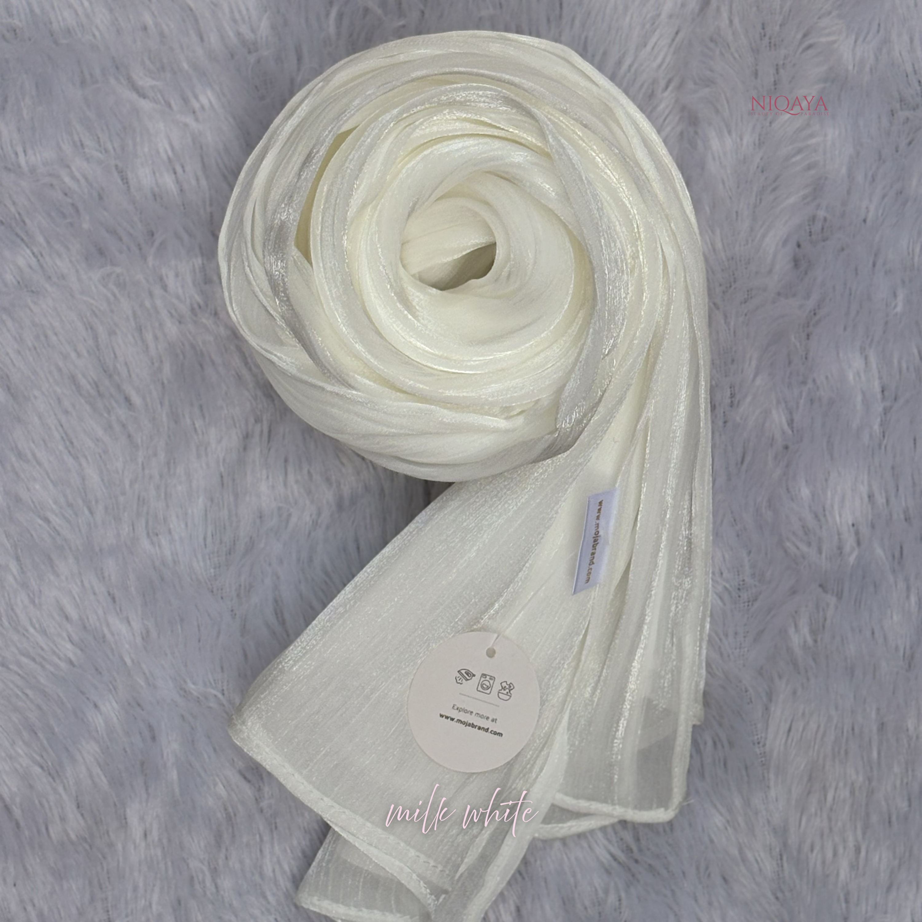 Moja Organza Shimmer Hijab - Milk White